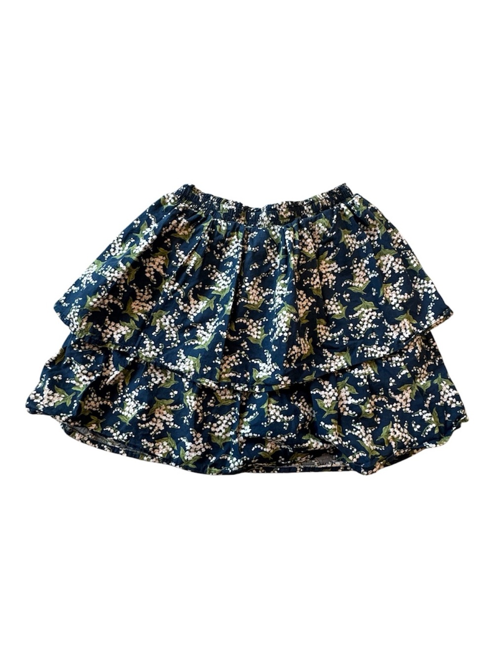 Girls Navy Floral Tiered Ruffle Skirt